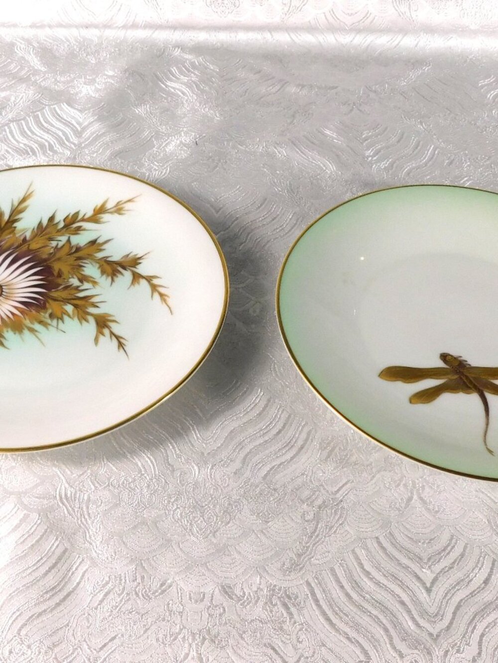 Lot of Two Aqua Heinrich & Co Plates with Gold Designs # 27686